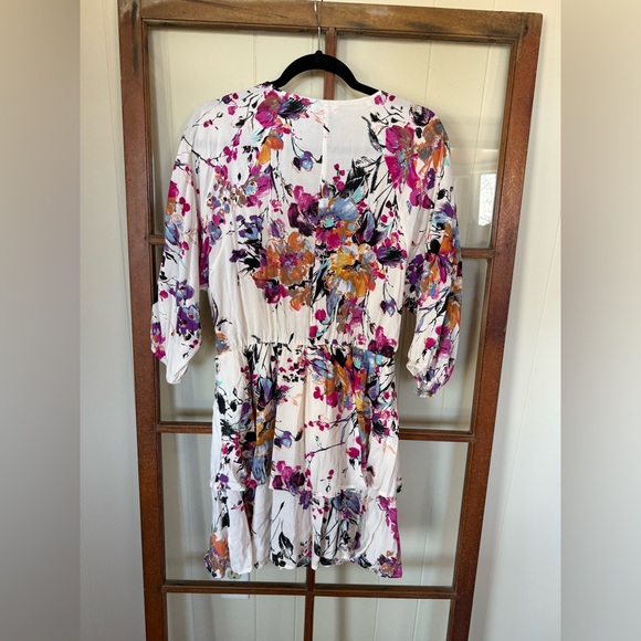 Umgee Floral Deep V-Neck Multicolor Boho Flowy Midi Dress - Size Large - Picture 5 of 6